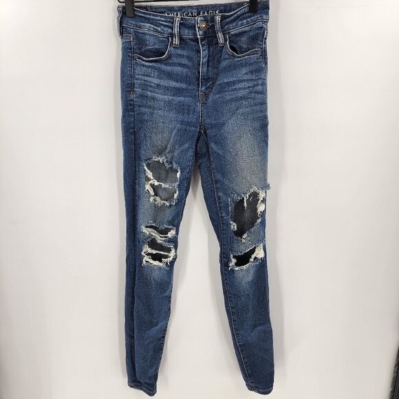 American Eagle hi rise jegging jeans distressed ripped 2 - Picture 1 of 3
